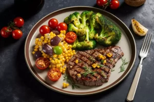 Air Fryer Grilled Steak with Seasonal Vegetables