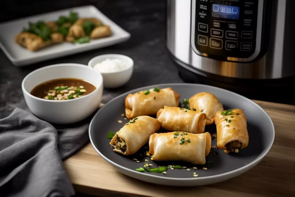 Crispy egg rolls cooked in an air fryer
